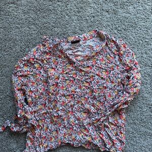 Multicolored Floral Long Sleeve V-Neck Blouse